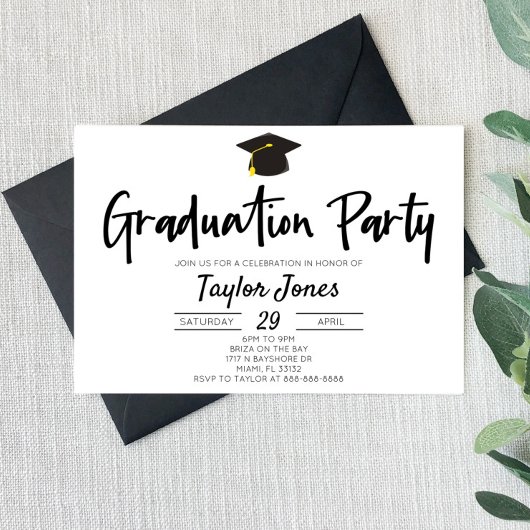 Invitation Black and White Minimal Graduation Party