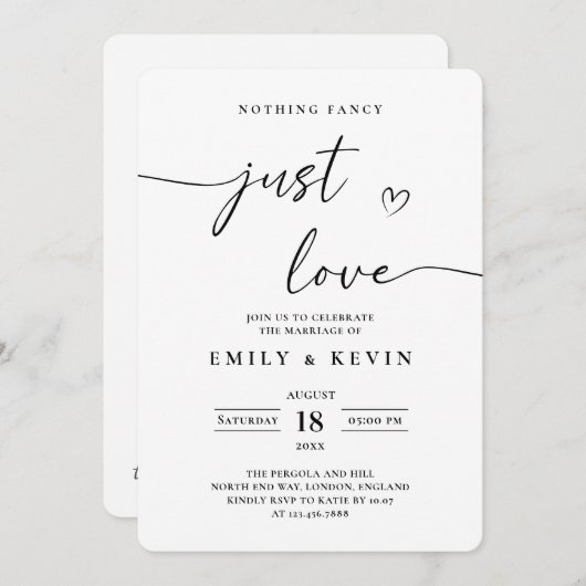 Invitation Black And White Minimalist Wedding (Devant / Derrière)