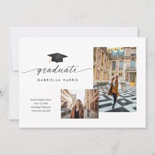 Invitation Black and White Modern Script Photo | 2 sided (Devant)