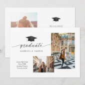 Invitation Black and White Modern Script Photo | 2 sided (Devant / Derrière)