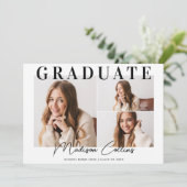 Invitation Black and White moderne 3 Photo Graduation Party (Debout devant)