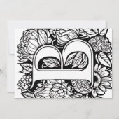 Invitation Black and White Monogram Tattoo Flowers Wedding (Dos)