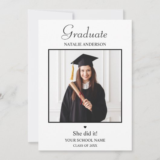 Invitation Black and White Photo Modern Graduation (Devant)