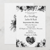 Invitation Black and White Photo Template Botanical  Wedding  (Devant / Derrière)