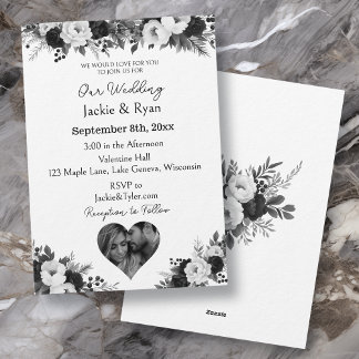 Invitation Black and White Photo Template Botanical Wedding