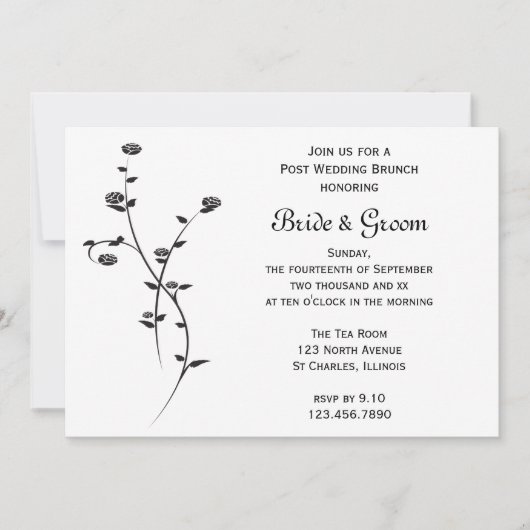 Invitation Black and White Roses Post Mariage Brunch (Devant)