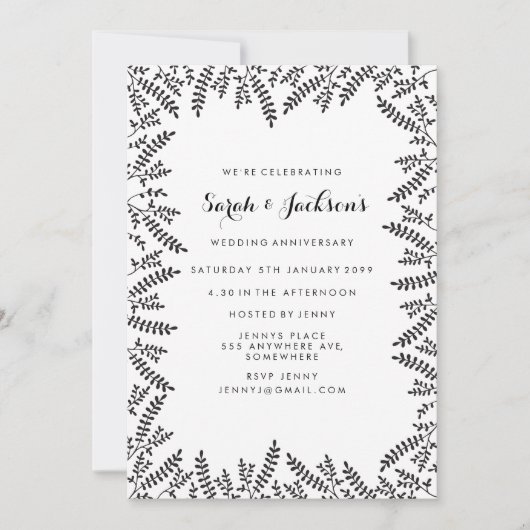 Invitation Black and White Rustic Elegant Anniversaire Party (Devant)