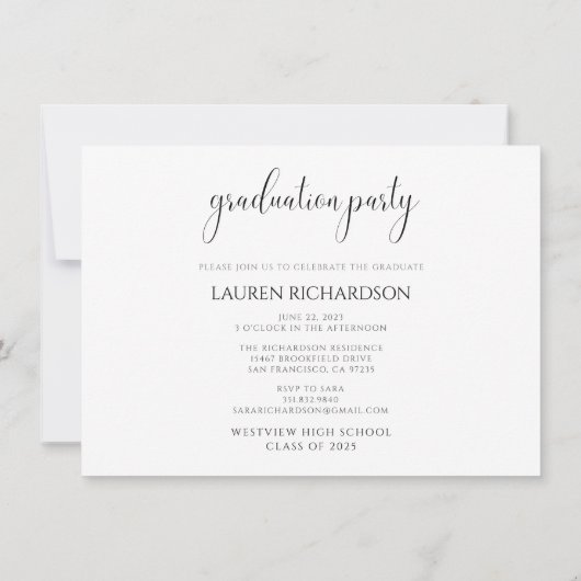 Invitation Black and White Simple Photo Graduation Party (Dos)