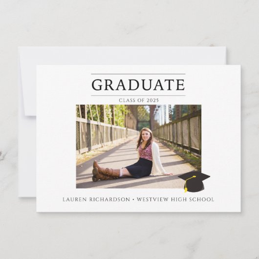 Invitation Black and White Simple Photo Graduation Party (Devant)