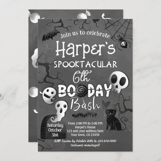 Invitation Black and White Spooktacular Halloween (Devant / Derrière)