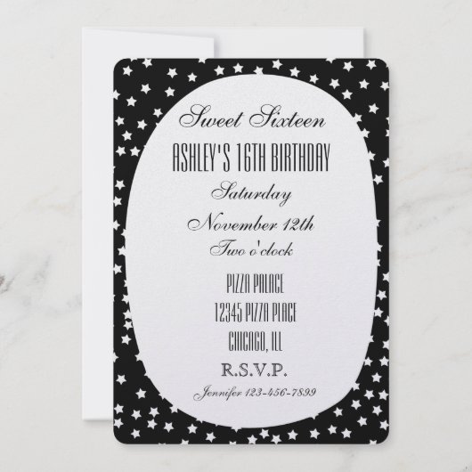 Invitation Black and White Stars Sweet 16 (Dos)