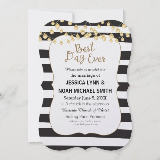 Invitation Black and White Stripe Gold Meilleur Jour jamais (Devant)