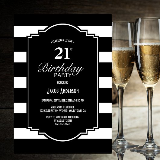Invitation Black and White Striped 21ème anniversaire