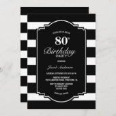Invitation Black and White Striped 80e fête d'anniversaire (Devant / Derrière)