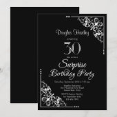 Invitation Black and White Surprise 30th Birthday Party (Devant / Derrière)