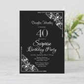 Invitation Black and White Surprise 40th Birthday Party (Debout devant)