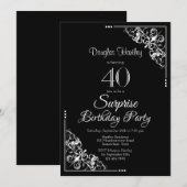 Invitation Black and White Surprise 40th Birthday Party (Devant / Derrière)
