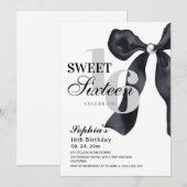 Invitation Black and White Sweet 16 Birthday Party (Devant / Derrière)