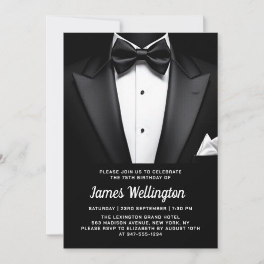 Invitation Black and White Tuxedo Tux Birthday Event (Devant)