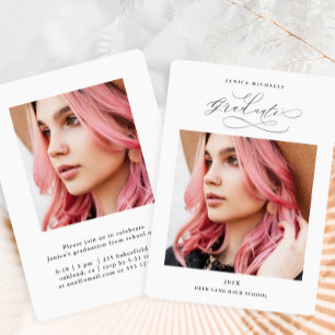 Invitation Black and White Two Photo Graduation Party