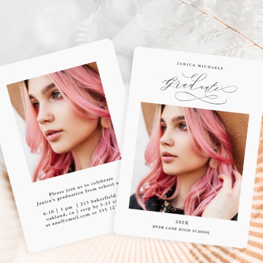 Invitation Black and White Two Photo Graduation Party