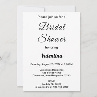 Invitation Black and White Typography Bridal Shower