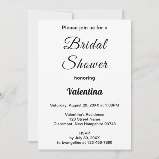 Invitation Black and White Typography Bridal Shower (Devant)