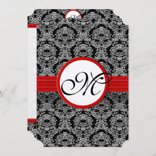 Invitation Black and White Vintage Floral Damask Wedding
