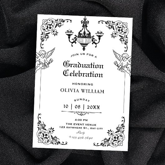 Invitation Black and white Vintage gothic arch graduation