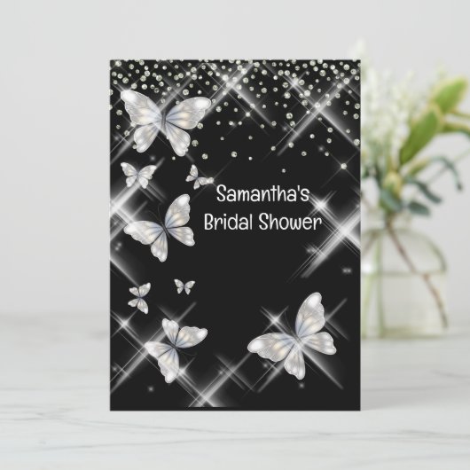 Invitation Black argent papillon scintillant parties scintill (Debout devant)