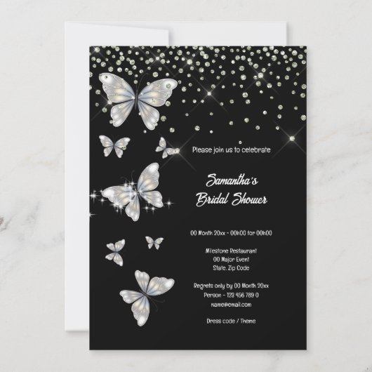 Invitation Black argent papillon scintillant parties scintill (Dos)