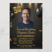 Invitation Black Balloons & Gold Confetti Photo 50th Birthday (Devant)