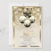 Invitation Black Balls Snowflakes Gold Company Noël (Devant)