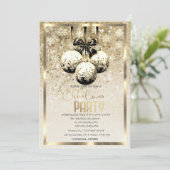 Invitation Black Balls Snowflakes Gold Company Noël (Debout devant)