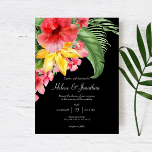 Invitation Black Beach Floral Tropical Destination Mariage