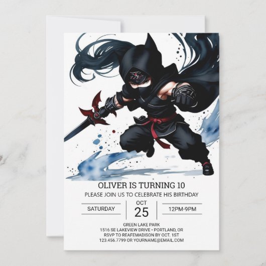 Invitation Black Belt Ninja Aventure Anniversaire (Devant)