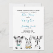 Invitation Black Blanc Bleu Bois 1ère fête d'anniversaire (Devant)