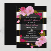 Invitation Black Blanc et or Moderne Floral Chic Party (Devant / Derrière)