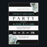 Invitation Black Blanc et Turquoise Roses Sweet 16 Party<br><div class="desc">Envoyez vos invitations Sweet 16 parties en style avec ce modèle d'invitation rose rayé noir/blanc turquoise. Tous les éléments de l'Invitation a sont réglables simplement en utilisant la fonction personnaliser.</div>