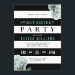 Invitation Black Blanc et Turquoise Roses Sweet 16 Party<br><div class="desc">Envoyez vos invitations Sweet 16 parties en style avec ce modèle d'invitation rose rayé noir/blanc turquoise. Tous les éléments de l'Invitation a sont réglables simplement en utilisant la fonction personnaliser.</div>