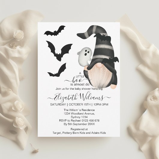 Invitation Black Blanc Halloween Gnome Little Boo Baby