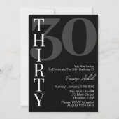 Invitation Black Blanc minimaliste Trente anniversaire (Devant)
