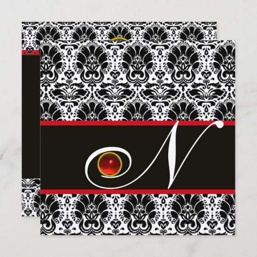 Invitation BLACK BLANC OR ROUGE DOMMASQUE MONOGRAM Ruby (Devant / Derrière)