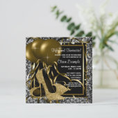 Invitation Black Blanc Or talons hauts femmes fête d'annivers (Debout devant)