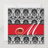 Invitation BLACK BLANC ROUGE DAMASK MONOGRAM Ruby (Devant)