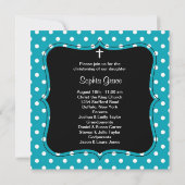 Invitation Black Blanc Turquoise bébé fille photo Christening (Dos)