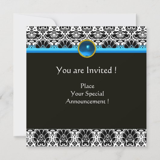 Invitation BLACK BLEU BLEU DAMASK MONOGRAM Sapphire (Dos)