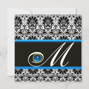 Invitation BLACK BLEU BLEU DAMASK MONOGRAM Sapphire