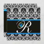 Invitation BLACK BLEU BLEU DAMASK MONOGRAM Sapphire Gold (Devant / Derrière)