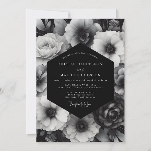 Invitation Black Bloom Opulent Wedding (Devant)
